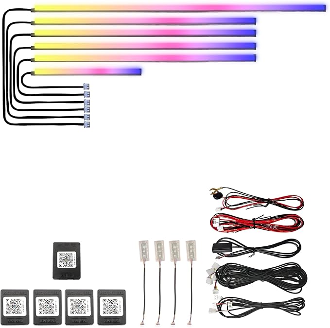 Acrylic Interior LED Ambient Light, Ten in One Ambient Lighting Kit, Ambient Lighting Car Interior， Suitable for Dynamic Car Chase, Music Synchronization, Neon Atmosphere Lighting Kit