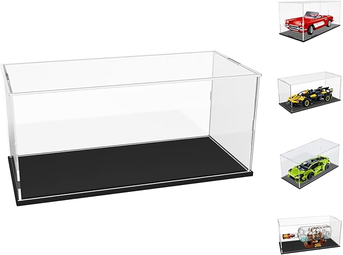 Choowin Acrylic Display Case for Lego Ship in a Bottle for Lego Corvette for 1/18 Diecast Car for Lego Car Display Thickened Clear Acrylic Display Cases for Collectibles Assemble Dustproof(Black Base)