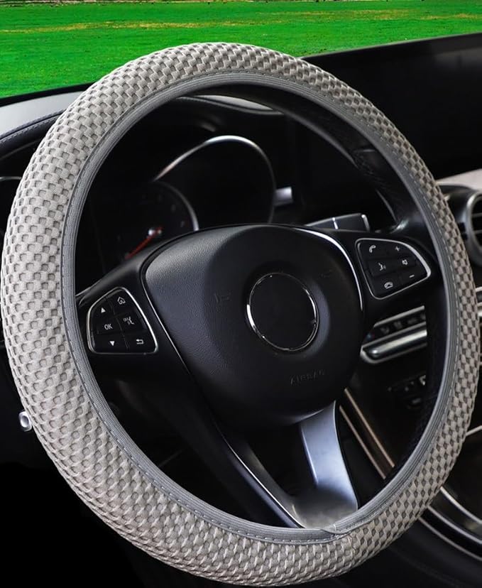 Hiflyer Steering Wheel Cover - Universal 14.5-15 Inch, Soft Microfiber, Women & Men, Grey