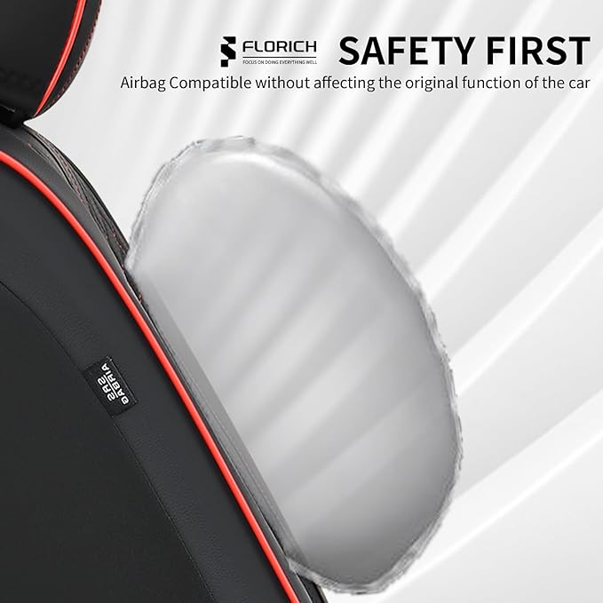 FLORICH Leather Seat Covers Car Seat Cover Front and Rear Seat Cover 5 Seats Automotive Seat Covers Waterproof Seat Covers for Cars Universal Fit for Most Cars SUV Trucks, Black&Red Line