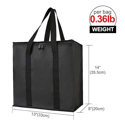 Bodaon 2-Pack Insulated Reusable Grocery Shopping Bags, Picnic Cooler Bag with Top Cold, Black