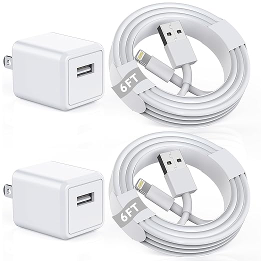 iPhone Charger [Apple MFi Certified] Apple Charger Cord 2Pcak 6FT Lightning Cable Fast Charging with Wall Charger Block Travel Plug Brick Adapter for iPhone 14/13/12/11/XS/XR/SE/7/8/8 Plus/AirPods