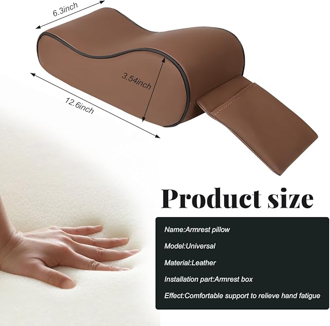 Car Center Console Cover, Soft Memory Foam Auto Arm Rest Pillow with Phone Holder Storage Bag, Waterproof Leather Armrest Seat Box Protector Comfy Cushion Pad for Most Cars (Coffee)