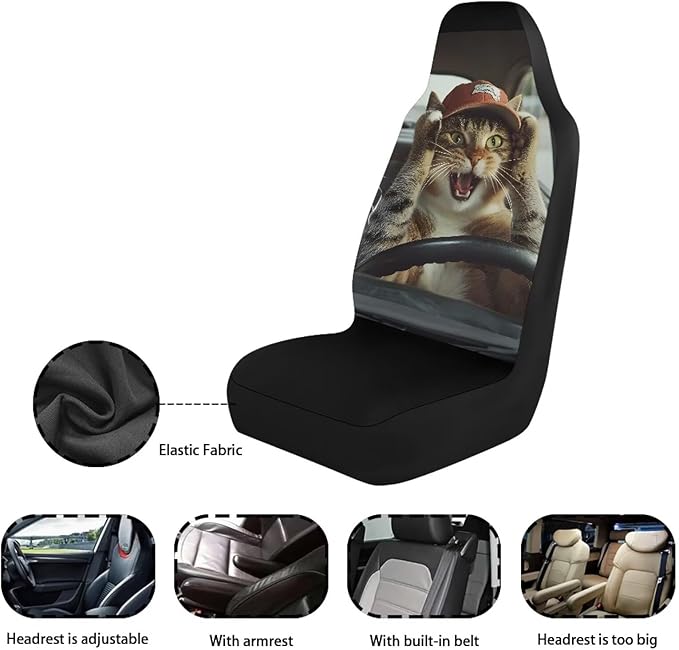 Funny Cat Driver Car Seat Covers for Front Seats Football Broke Car Window Premium Polyester Seat Covers for Cars Trucks and SUVs