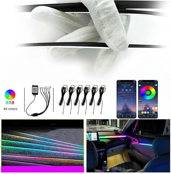 Car Interior led Ambient Lighting, Symphony RGB Car LED Strip Light, 6 in 1 with 204 inches Acrylic Fiber Optic, Multicolor Ambient Lighting Kits, Music Sync Rhythm,Sound Active Function