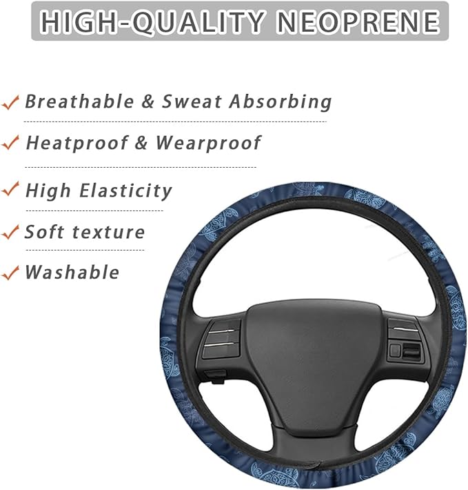 AFPANQZ Blue Turtles Print Car Steering Covers Anti Slip Universal Fit Comfort Grip Auto Sweat Absorption Stretch-on Fabric 14.5 inch 15 inch Breathable Warm in Winter and Cool in Summer