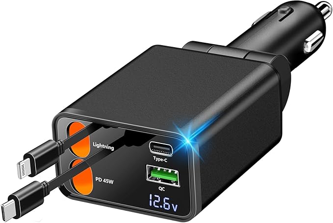 [Apple MFi Certified] Retractable Car Charger for iPhone 17, Stuffcool 120W USB C Car Charger 4 in 1 PD/QC Type C Fast Charging Cigarette Lighter for iPhone 17 17 Pro 16 15 14 13 Galaxy S26 S25 Pixel