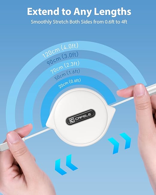 CAFELE Multi Charging Cable 3A, [2Pack 4ft] Retractable USB Charging Cable with Type C/L/Micro USB Ports, 3 in 1 Multi Fast Charger Cord for Multiple Devices, Phone 16 15 14/Galaxy/Pads/Tablets-White