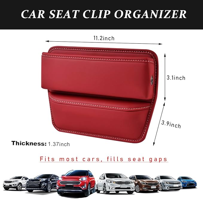 Kewucn Car Seat Gap Organizer, Adjustable Leather Front Seat Gap Filler Storage Box, Multifunctional Auto Console Side Pocket Organizer for Phone Glasses Key Card, Car Accessories (Red)