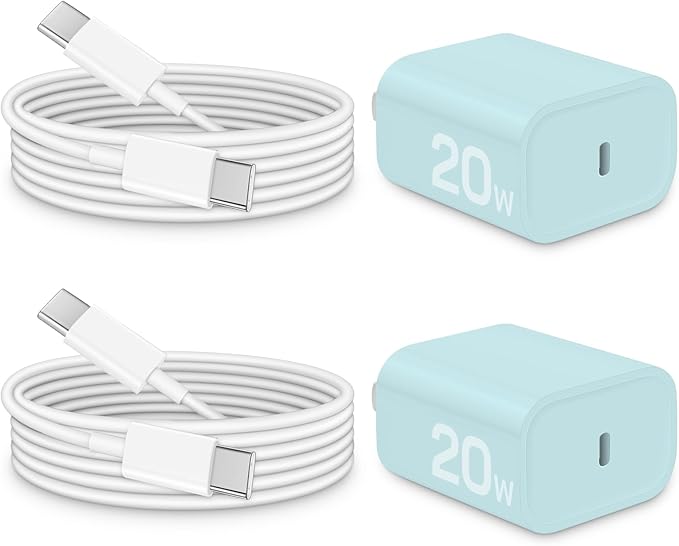 Brasag i Phone 17 16 15 Charger Fast Charging - 20W PD Fast Charger Block with 6Ft USB C Cable for i Phone 17/16/15 Series, i Pad Pro/Air/Mini, Galaxy S23, Pixel 8 & More (2-Pack) Blue