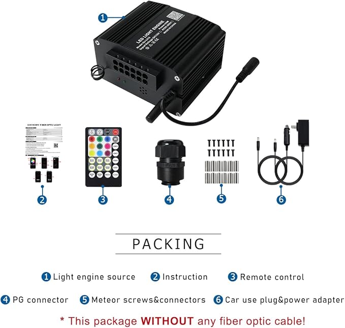 AKEPO 12W Twinkle Shooting Star 2-in-1 Fiber Optic Light Engine Replacement, RGBW Bluetooth APP Control + Music Sync + 28-Key Remote Control for Car Home Starlight Headliner