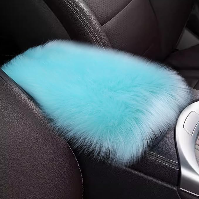 Auto Center Console Cover Pad, 11.81"x 7.87" Warm & Furry Winter Car Armrest Cover, Soft Faux Sheepskin Wool Car Armrest Seat Box Protector Cushion, Universal Interior Accessory (Blue)