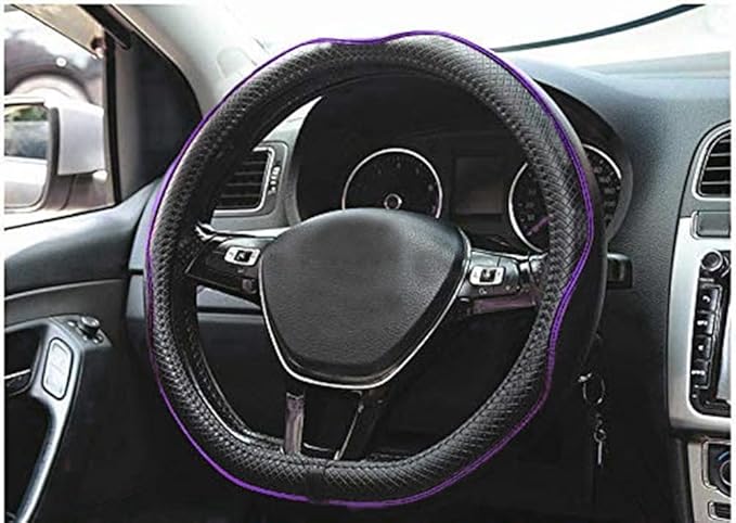 Mayco Bell Flat Bottom Steering Wheel Cover Anti-Slip,Safety,Soft,Breathable,Durable,Full Surround,Comfortable Grip Microfiber Leather (D Shape, Black Purple)