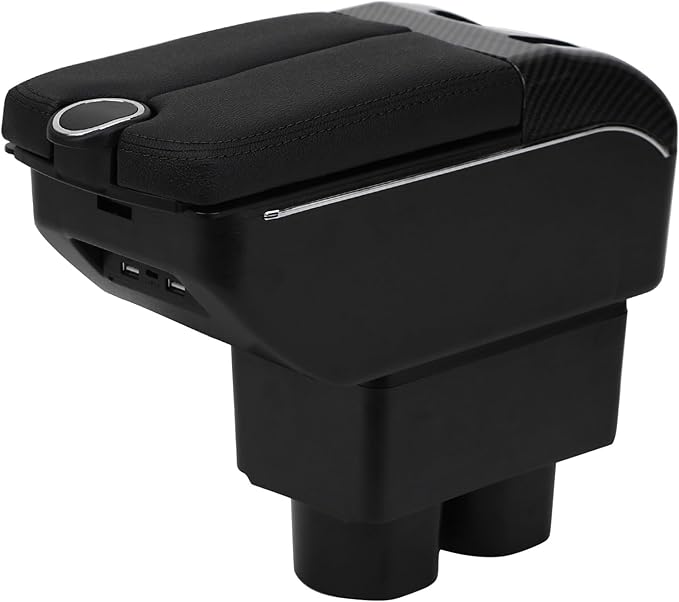 AULPHIKE Compatible with Nissan Versa Armrest 2007-2011 Car Center Console Organizer Armrests Double Door Storage with USB Ports（Black Style）
