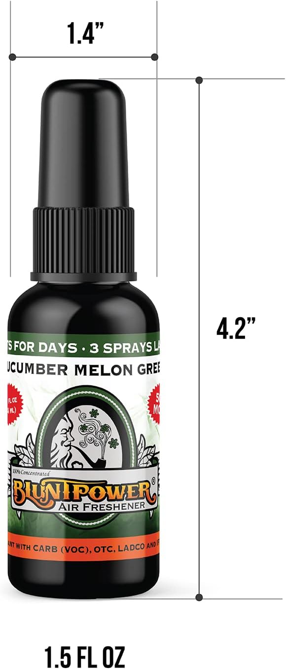 BluntPower (Cucumber Melon Green, 1 Pack) Concentrated Air Freshener for Room and Car Spray - Oil-Based Diffuser Spray Bottle - Long-Lasting Bathroom Spray, Car Freshener, & Odor Eliminator Spray