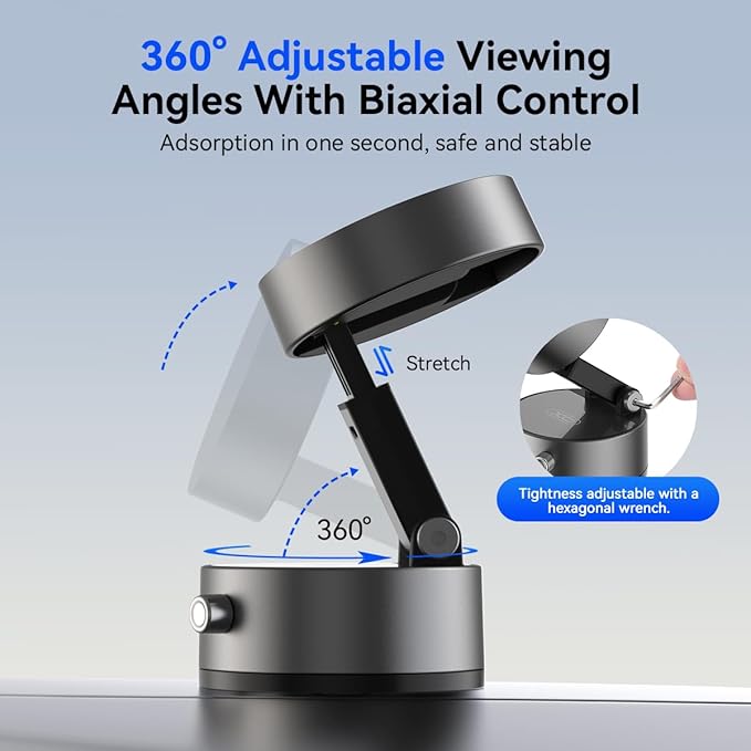 Vacuum Magnetic Suction Phone Holder,Upgraded 360° Adjustable Suction Cup Car Phone Mount,Hands-Free Cell Phone Holder for Car/Gym/Mirror/Smooth Surface,Compatible with iPhone 16/15/14/13/12 Series