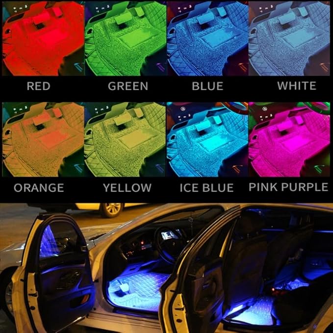USB Adapter Light Strip, Car Neon Decorative Light, Car Ambient Lighting Kit, 8 Color Strip App, Interior Light, Music Sync Mode,for Cars, Pickups and SUVs, 4 Light Strips, 5V