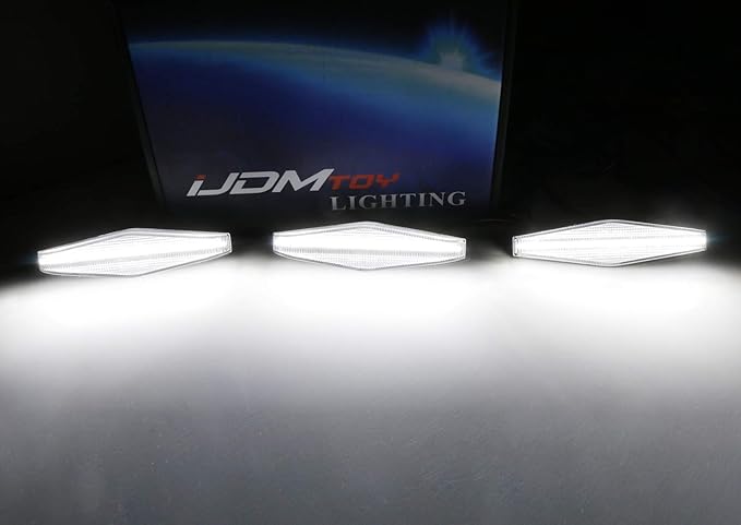 iJDMTOY 3pc Set Clear Lens Full LED Strip Front Grille Lighting Kit Compatible with 2014-up Toyota 4Runner, Includes (3) 24-SMD 6000K White LED Assy & Wiring Harness
