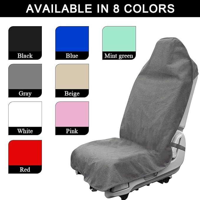 2PCS Car Towel Seat Cover, Waterproof Sweating Non-Slip Premium Soft Towel Carseat Protector, Universal Machine Washable Car Truck SUV Front Seat Cover for Gym Workout Beach Hiking (Gray)