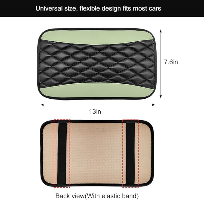Car Center Console Cushion Pad, 12.6 × 7.48 Inches Waterproof Car Armrest Seat Box Cover, PU Leather Armrest Cover Protector for Most Vehicle, Universal Car Interior Accessories (Green)
