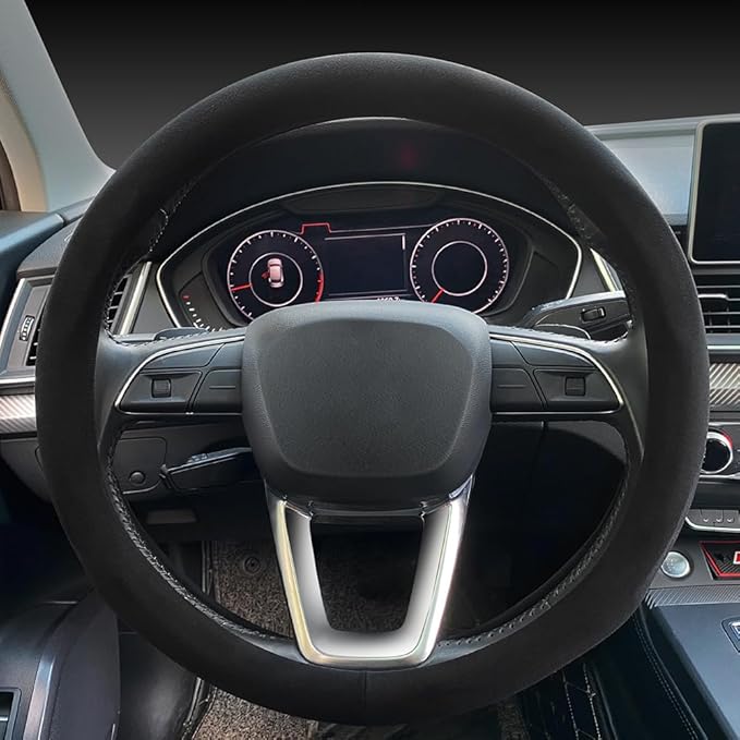 Carodi Suede Steering Wheel Cover ， Non-Slip Leather Car Interior Fitting 15-inch Universal