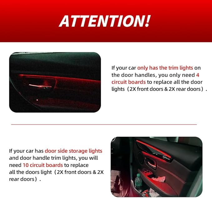 NJSBYL 4PCS LED Door Panel Handle Ambient Circuit Board for B-MW 3 4 5 Series X1 M4 Gran Turismo Touring Sedan Convertible Coupe F10 F30 F31 F32 F33 F34 F36 F48 F82 F83 Red-White Atmosphere Lighting