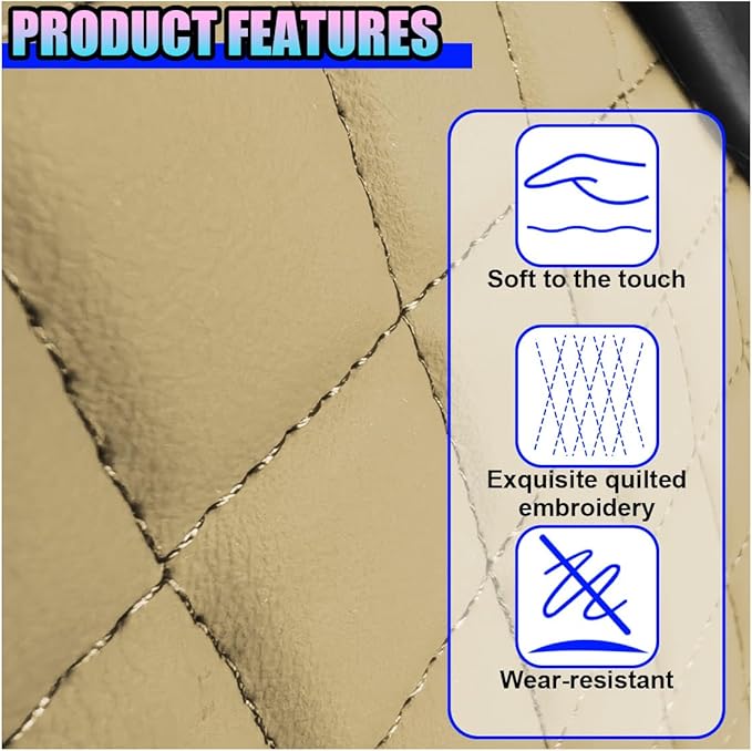 Leather Car Center Console Cover, Universal Automotive Armrest Booster Cushion, Vehicle Middle Console Organizer with 2 Cup Holders, Side Storage Bag, Tissue Box & Phone Slot(Beige)