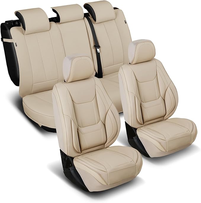 Coverland Custom Fit Car Seat Covers for Car Compatible with [Elantra, Mazda3, Passat, Impreza, Golf, Matrix] Premium Waterproof Non-Slip Interior Seat Protector [Full Set Beige - Size Chart X54]