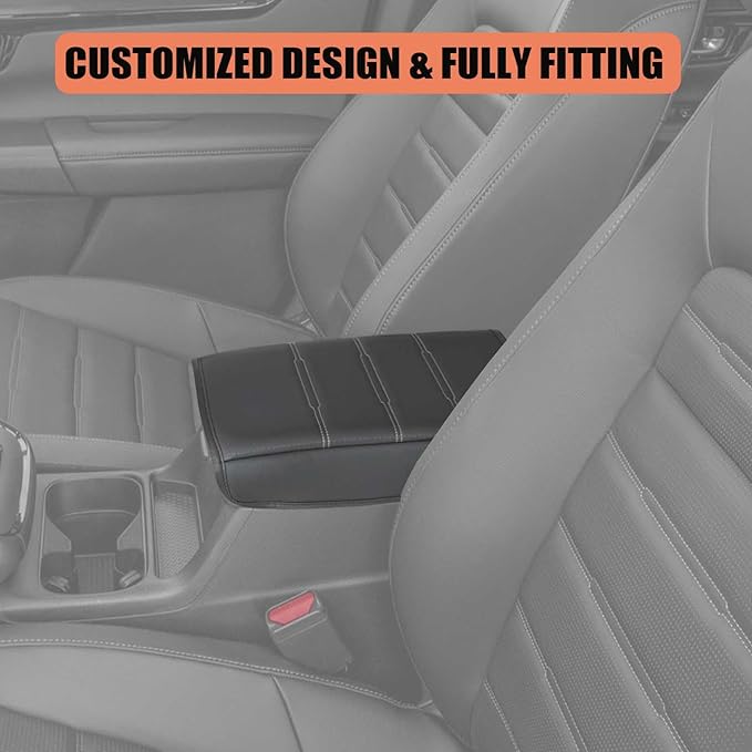 For Honda CRV 2026 2025 2024 2023 Center Console Cover - Vegan Leather Soft Armrest Protector for Honda CR-V LX EX Sport Hybrid EX-L Sport Touring Hybrid Accessories 2023-2025 2026 (Gray Stitches)