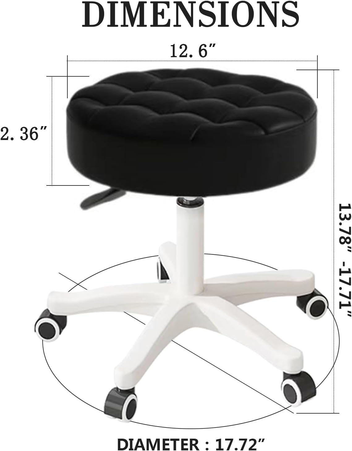 Small Chair Round Rolling Stool with Wheels PU Leather Height Adjustable Swivel Drafting Work SPA Salon Stools Home Office Chair