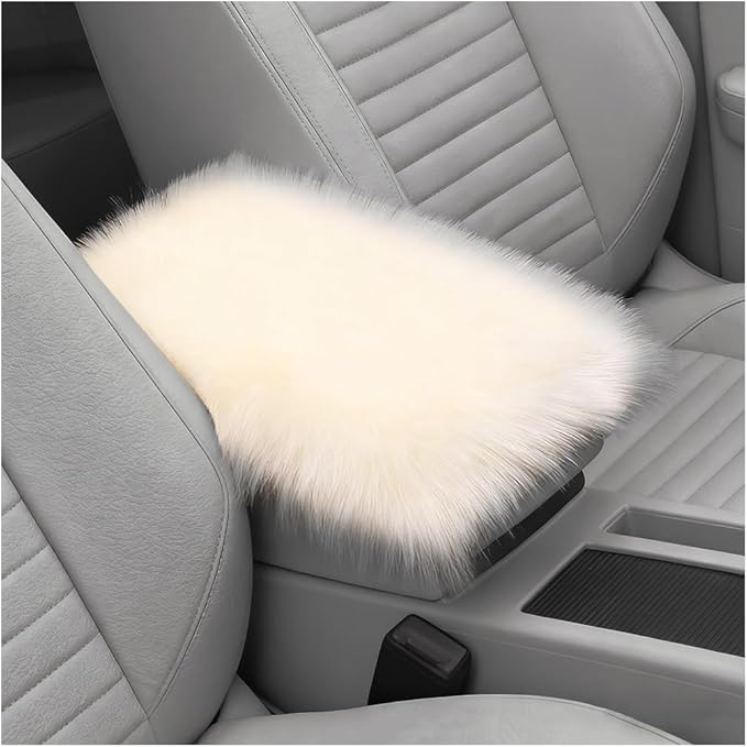 Car Center Console Cover, Fluffy Soft Vehicle Middle Console Arm Rest Cushion Pad, Furry Automotive Interior Armrest Seat Box Protector Decoration Accessories, Universal Fit (Light Beige)