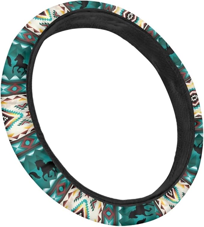 SEANATIVE Universal 15 inch Auto Car Steering Wheel Cover Aztec Tribal Horse Neoprene Car Steering Wheel Protector Cover fit Most Van Truck SUV