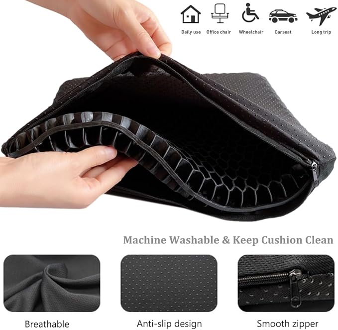 Extra Large Gel Seat Cushion, 17x17inch Double Thick Egg Gel Cushion for Pressure Pain Relief, Breathable Wheelchair Cushion Chair Pads for Car Seat Office Chair (Black)