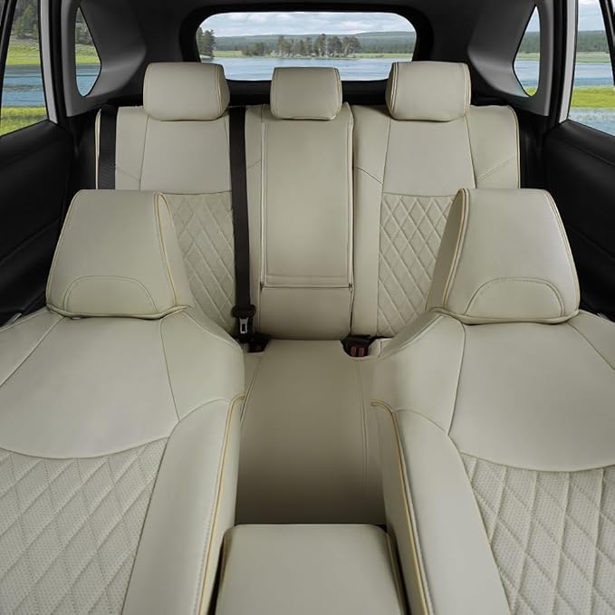 Lolcar Rav4 Seat Covers Custom Fit for Toyota Rav4 (for Hybrid) 2019-2025 LE,XLE,XLE Premium,Limited,Woodland Edition, Leather Truck Seat Cover Full Set for SUV,Faux Leather(Grid Beige)