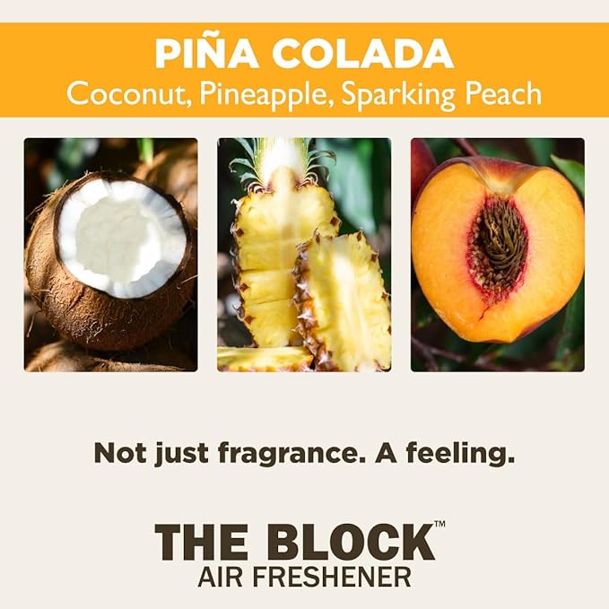 The Block - Wooden Car Air Freshener & Odor Eliminator - Long Lasting 30+ Day Scent - Car & Home Use - Fresh Gift Idea - Made in USA - Pina Colada 3-Pack