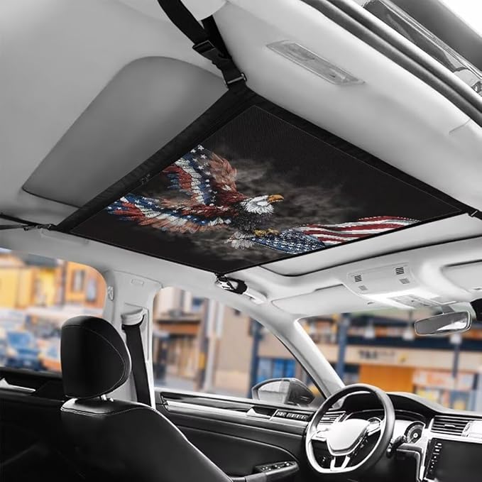 Eagle USA Flag Car Roof Storage Bag Car Seat Back Hanging Bag Multi-Purpose Car Bag Storage Box Organizer Pouch Pocket Inner Car Accessories Compatible with Most Vehicles