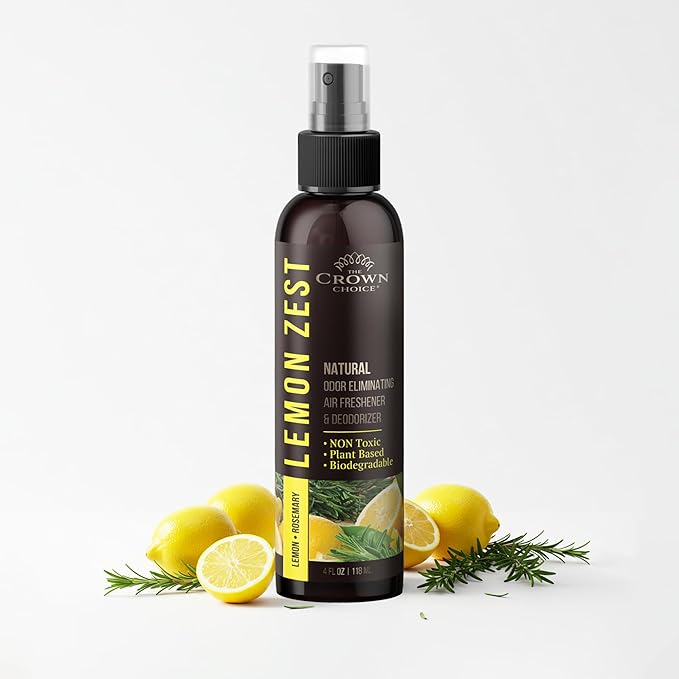 Lemon Zest Natural Air Freshener Spray for Home— Citrus Scent Non-Toxic Odor Eliminator, Long Lasting Freshness — Pet Odor Eliminator, Bathroom Spray, Room Deodorizer—Safe for Kids & Pets - 1PK 4 Oz