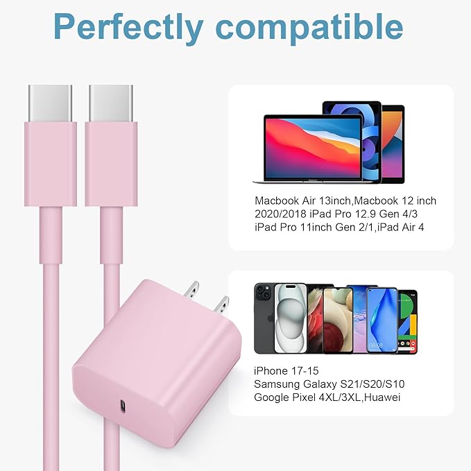 iPhone 17 16 15 Charger Fast Charging 3 Pack USB C Charger Block Type C Chargers 6FT Cord Wall Chargers Compatible with iPhone Air/17/17 Plus/17 Pro/17 Pro Max/16/16 Plus/16 Pro/16 Pro(Pink)