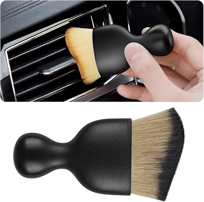 Blilo Car Interior Detailing Brush with Dust Cover, Auto Soft Hair Cleaning Brushes, Scratch Free Curved Dirt Collectors, for Vehicle Dashboard Air Conditioner Vents Leather(Brown/Black)