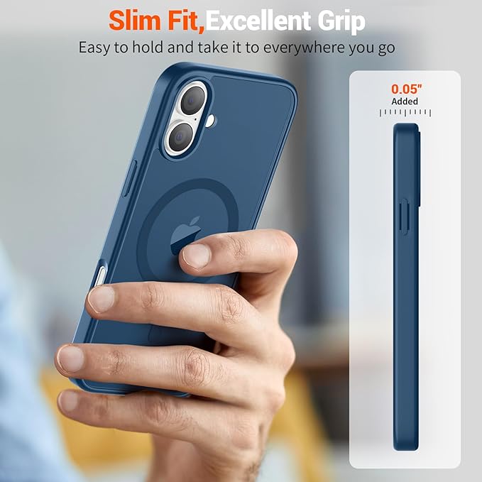 SUPFINE Magnetic for iPhone 16 Case with Screen Protector (Compatible with MagSafe) (Military Grade Drop Protection) Translucent Matte Shockproof with Anti-Fingerprint Phone Case,Deep Blue