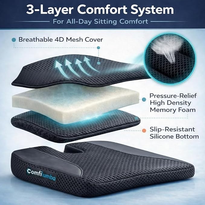 Car Seat Cushion, Extra Large Wedge Car Seat Cushion for Driving, Better Visibility, Pressure Relief Memory Foam for Sciatica & Tailbone Pain Relief, (Black Mesh)