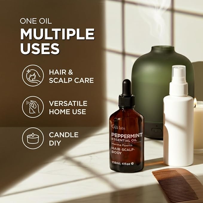 100% Pure Peppermint Essential Oil - 4 Fl Oz - Peppermint Oil for Hair, Skin, Diffuser, Aromatherapy & DIY Candle Making Scent