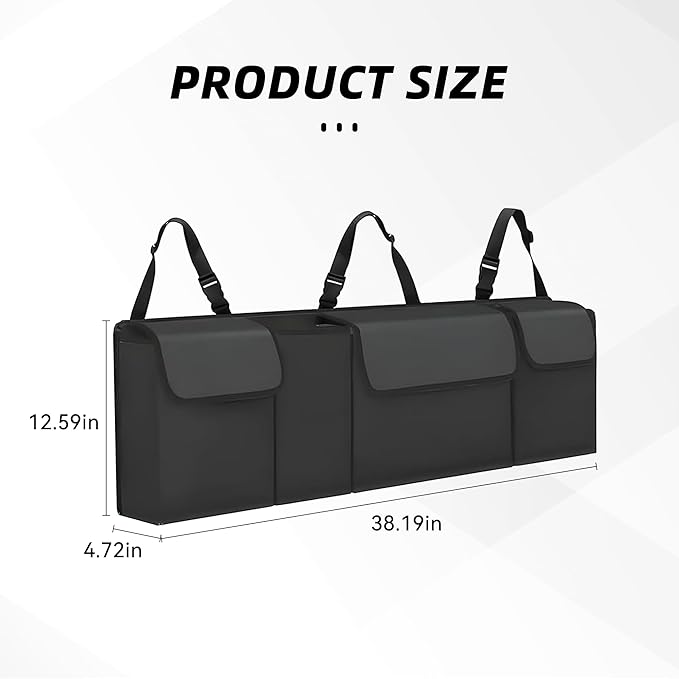 Car Trunk Organizer, Backseat Hanging Large Storage with Adjustable Straps,Waterproof PVC Collapsible Cargo Bag, Car Interior Accessories for Auto SUV MPV (Black)