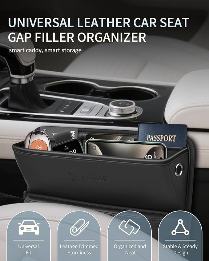 FLORICH Car Seat Gap Filler, Pro-Seats Gap Filler Organizer and Storages 2-in-1, Premium Leather Center Console Organizer, Car Organizer Front Seat Universal Fit for Car SUV Truck