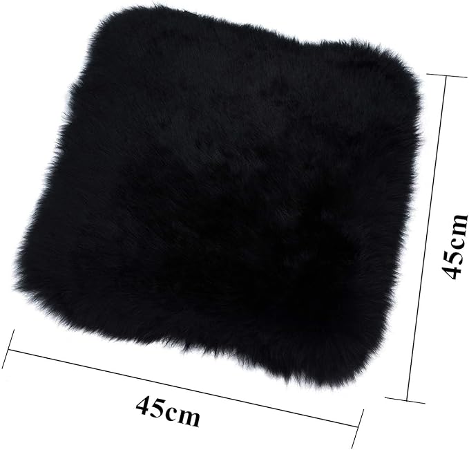 Winter Warmth: Universal Sheepskin Seat Cushion Cover - Natural Wool, for Cars, Trucks, SUVs & Vans - Cozy & Stylish Driving Companion Front Black