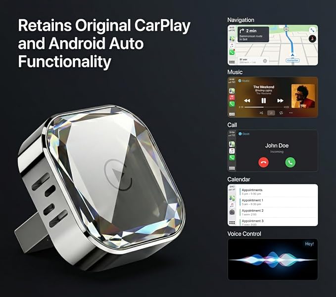 2-in-1 Wireless CarPlay Adapter & Wireless Android Auto Adapter, 5.8GHz Mini Dongle, Auto Reconnect, Plug & Play, Converts Factory Wired to Wireless for Cars 2016+