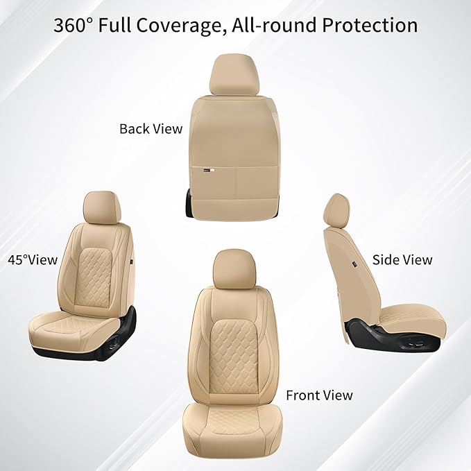 Huidasource Tacoma Front Leather Seat Covers, Car Seat Cushion Cover Fit for 3rd Gen Toyota Tacoma 2016-2023 SR SR5 Limited TRD Sport/Pro/Off Road All Cab Front Row (Front Pair/Beige)