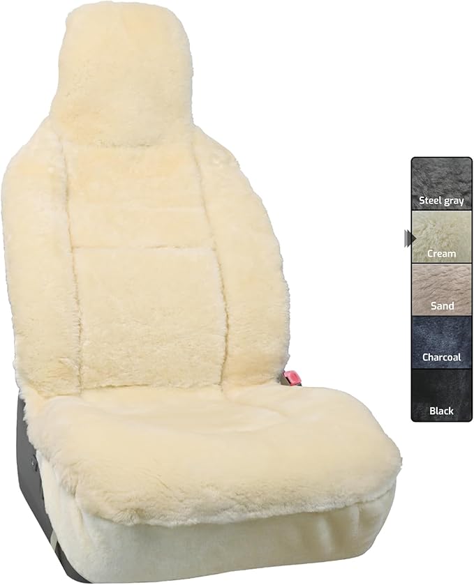 Aegis Cover Premium Australian Merino Sheepskin Car Seat Cover, Highback Easy-Install Universal Fit for SUV Truck Sedan Most Vehicles (FS-Cream)