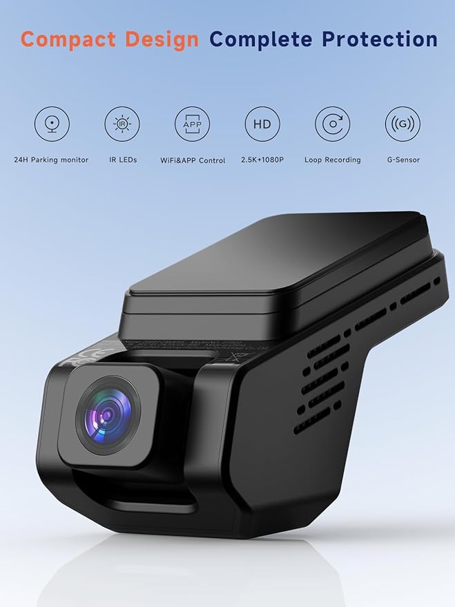 Dash Cam Front and Inside, 2.5K+1080P Dual Camera for Cars, Hidden Car Camera Front and Interior with Super Night Vision, 4 IR LEDs, G-Sensor, 24H Parking Mode, Loop Recording, 32GB Card Included