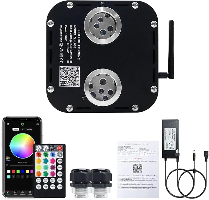 AKEPO 50W Dual-Head Twinkle Fiber Optic Light Engine Replacement, RGBW Twinkle+APP Control+Music Activated+28-Key Remote for Home Fiber Optic Star Ceiling